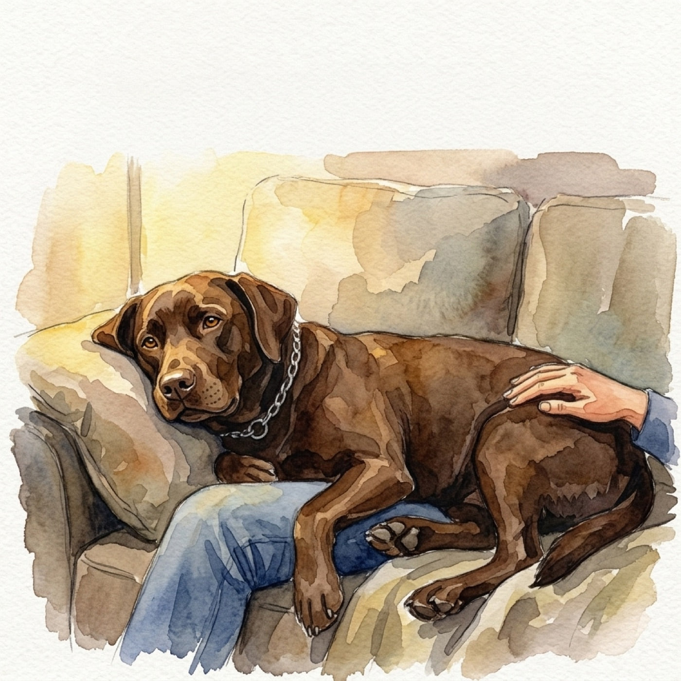 Milly stretched out across a lap on the sofa